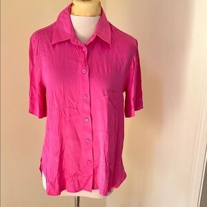 New! Zara small pink satin effect short sleeve top .